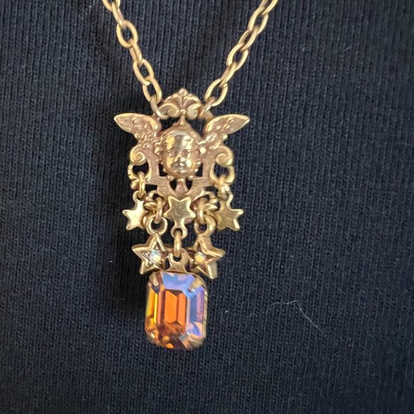 Kirks Folly Gold tone Angel Cherub w/Drop Crystal - Picture 1 of 4